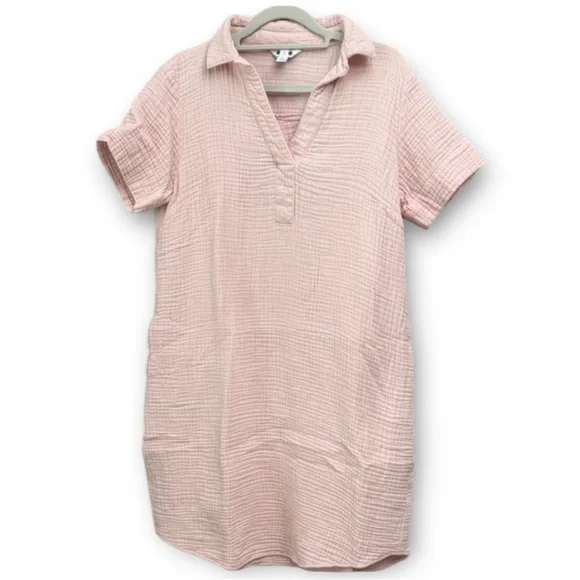 Three Dots Pink Gauze Shirt Dress | Size M | NWT 100% Cotton boho - Picture 2 of 8